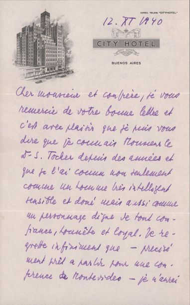 ZWEIG (Stefan). 1881-1942. Ecrivain autrichien. L.A.S. à Raul del Pozo Cano. Buenos...
