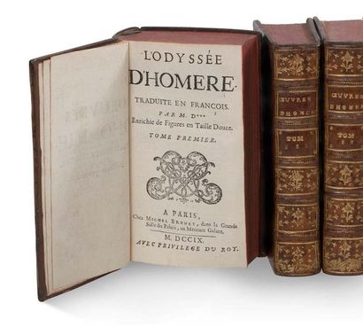 HOMERE L'Iliade. Paris, Veuve Claude, 1699. 2 volumes in-12, plein veau marbré, dos...