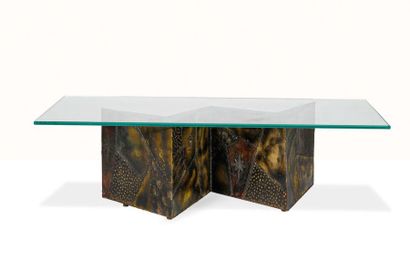 PAUL EVANS (1931-1987) 
Table dite Zig Zag
Verre, métal
41 x 128 x 60 cm.
Paul Evans...