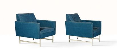 PAUL MC COBB (1917-1969) 
Paire de fauteuils
Laiton, drap de laine
74 x 72 x 74 cm.
Directional,...