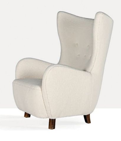 Mogens Lassen (1901-1987) Lounge chair Wool, mahogany 41.73 x 31.5 x 26.38 in.
