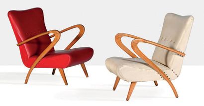 GUGLIELMO ULRICH (1904-1977) Paire de fauteuils
Bois, simili cuir
80 x 63 x 62 cm.
Circa...