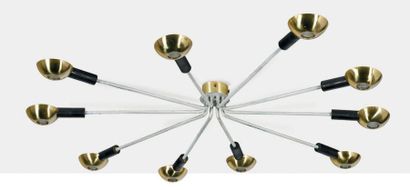 STILNOVO Ceiling light
Brass, painted brass, frosted glass
3.93 x 42.13 in.