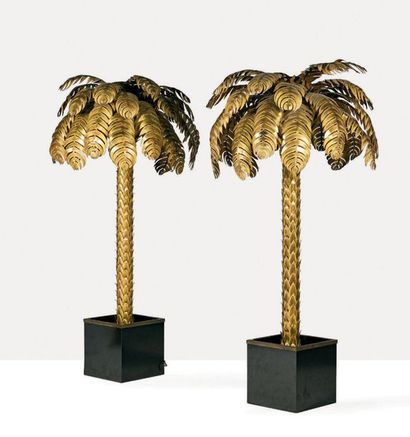 MAISON JANSEN (attribué à) Palm Tree floor lamps, set of 2
Brass, wood
H.: 70.87...