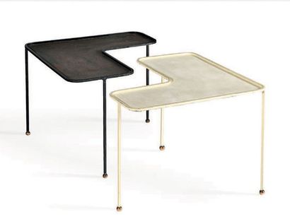Mathieu MATÉGOT (1910-2001) Set of 2 occasional tables
Enameled and perforated steel,...