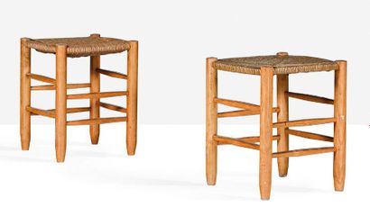 Charlotte PERRIAND (1903-1999) Stools, pair
Ashwood, straw
18.11 x 14.57 x 19.29...