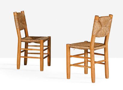 Charlotte PERRIAND (1903-1999) Pair of chairs
Ash, rush
33.86 x 16.93 x 14.96 in...