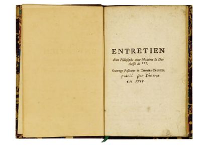 [DIDEROT]. Lettre sur les aveugles à l'usage de ceux qui voyent. Londres, 1749. In-8,...