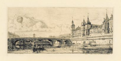 Charles Meryon. Le Pont-au-Change. 1854. Eau-forte. 332 x 155. D. 34 ; S. 40. Très...