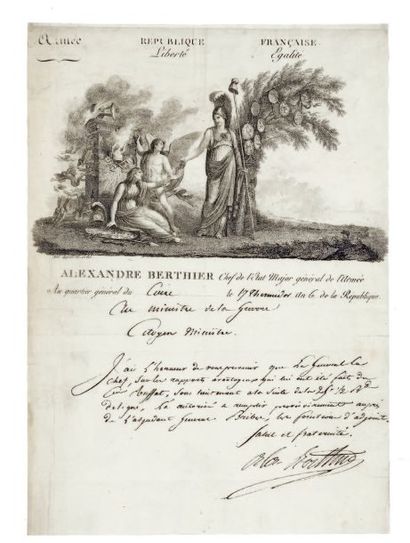 Alexandre BERTHIER (1753-1815) maréchal. L.S., Q.G. du Caire 17 thermidor VI (4 août...