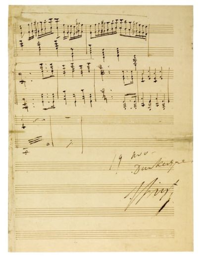 LISZT Franz (1811-1886). Manuscrit musical autographe signé, Dunkerque 19 novembre...