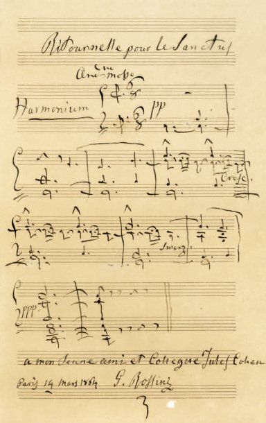 ROSSINI Gioacchino (1792-1868). Manuscrit musical autographe signé, Ritournelle pour...