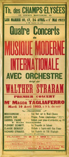 [STRARAM Walther]. Affiche pour les Quatre concerts de Musique Moderne Internationale,...