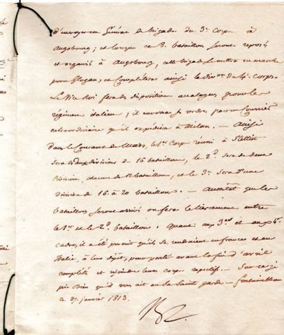 NAPOLÉON Ier. L.S. « Np », Fontainebleau 27 janvier 1813, au duc de Feltre ; la lettre...