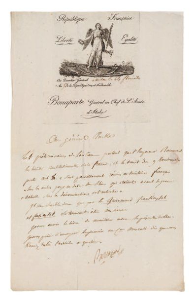 NAPOLÉON Ier (1769-1821) L.S. « Bonaparte », Q.G. à Milan 24 fl oréal V (13 mai 1797),...