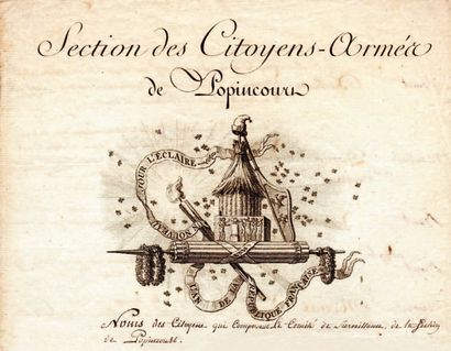 null SECTION DES CITOYENS-ARMÉS DE POPINCOURT. Pièce manuscrite, [après le 10 août...
