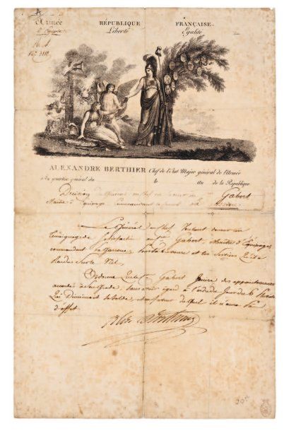 Alexandre BERTHIER P.S., à l'Armée d'Égypte [1798 ou 1799] ; 1 page grand in-fol.,...