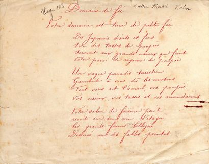 Gustave KAHN Manuscrit autographe signé, Domaine de fée, [1895] ; 29 et 12 pages...