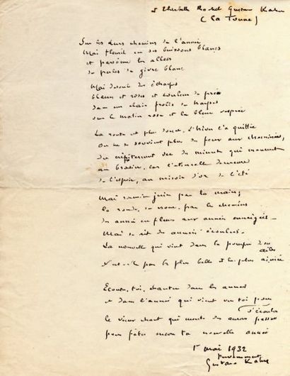 Gustave KAHN 34 Poèmes autographes (19 signés de son nom ou de son surnom), 1923-1932...