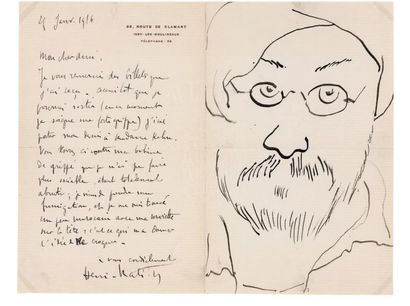 Henri MATISSE (1869-1954) L.A.S. avec autoportrait à la plume, Issy-les-Moulineaux...