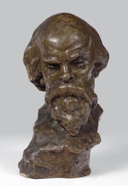 [Paul VERLAINE]. Gaston DEPREZ (1872-1941) Buste de Verlaine ; cire brune, hauteur...