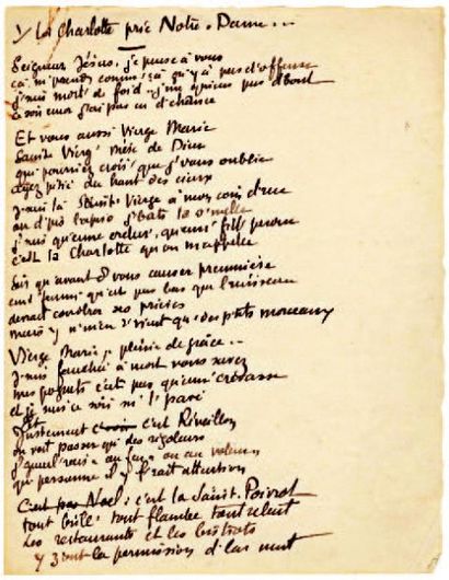 Gabriel Randon, dit Jehan RICTUS (1867-1933), poète Manuscrit autographe, "La Charlotte...