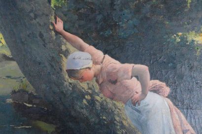null Franz SIMONS (1855 - 1912), "Pour voir si Jean ne ment pas", huile sur toile....