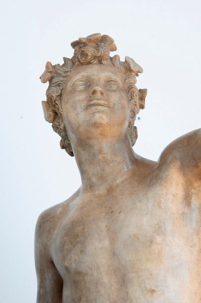 null Jeune Bacchus et un faune. Statue en terre cuite d'après le modèle de Michel...