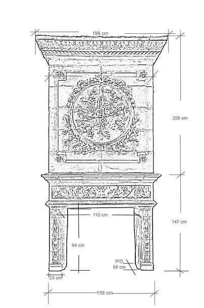 null Importante cheminée de style Renaissance en pierre de Lavoux à  linteau sculpté...