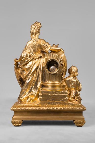 null Importante pendule en bronze doré, signée LEROLLE Frères Paris, figurant Cérès...