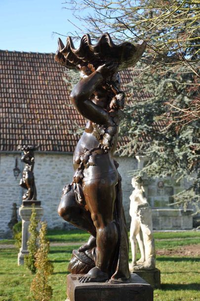 null Centre de fontaine en fonte ou bain d'oiseau à  l'image d'un chérubin couronné...