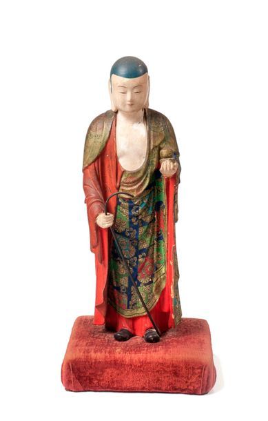 null Grande statuette de Jizô Bosatsu en bois laqué polychrome.

Japon, XIXe siècle

Hauteur...