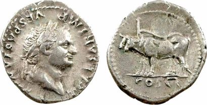 null Titus, denier, Rome, 77-78 A/T CAESAR IMP VESPASIANVS Tête laurée à droite R/A...