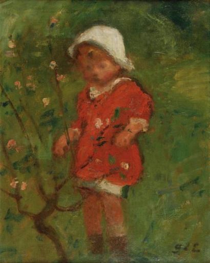 Georges d'ESPAGNAT (1870-1950) L'enfant au bonnet blanc Huile sur toile Signée en...