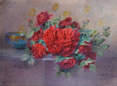 Blanche ODIN (1865-1957) Fleurs Aquarelle sur carton Signée en bas à gauche 57 x...
