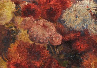 Fréderic-Samuel CORDEY (1854-1911), attribué à Jeté de chrysanthèmes Huile sur carton...