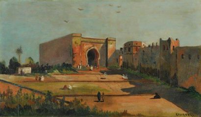 KEURVELS (XXe siècle) Porte de ville marocaine Huile sur toile, signée en bas à droite...