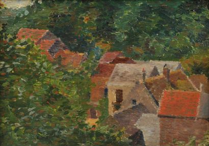 Attribué à Louis HAYET (1864-1940) Le village Huile sur toile, non signée 16 x 23...