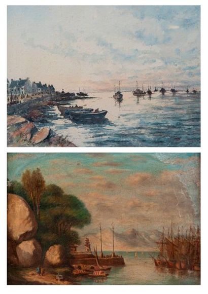 Jean BIDAULT 
Port breton 
Encre et aquarelle,...