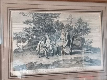 Pair of black engravings, the picnic and...