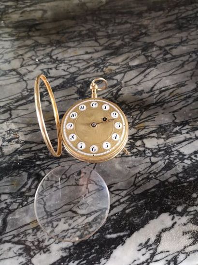 Pocket watch, yellow gold case. (Needle missing...