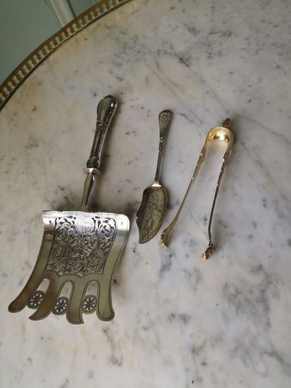 Set of three silver cutlery including one...