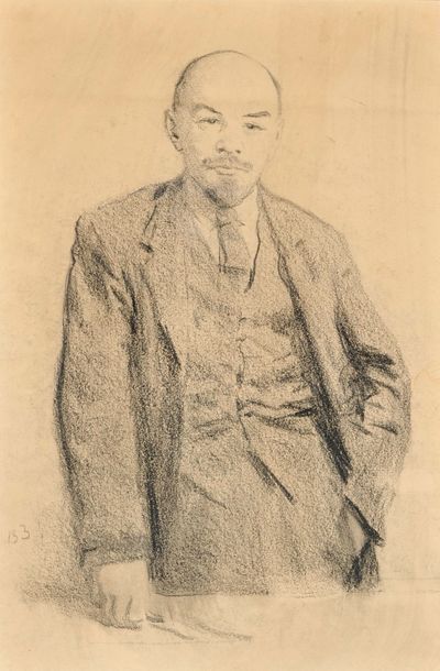  Portrait of Lenin, pencil on paper, monogrammed bottom left