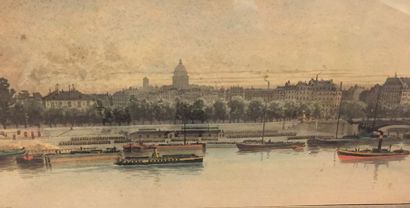 Latter, view of the quays of Paris, watercolour,...