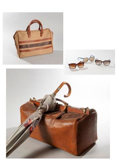 Leather travel bag (as used) and Pierre Cardin...