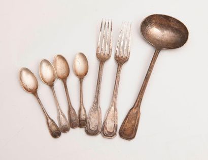 Set of silver cutlery, 4 mocha spoons, 2...