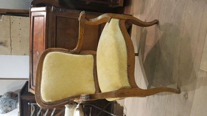 Armchair with rounded back in natural wood,...