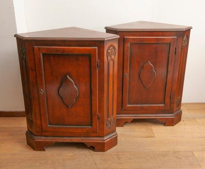 Pair of corners, mahogany stained wood, English...