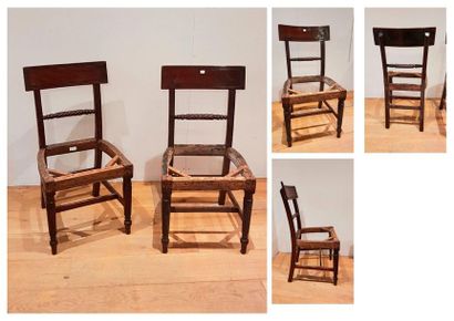 Pair of mahogany veneer chairs to be upholstered...