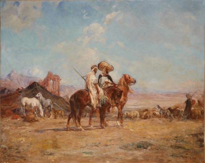 Henri-Émilien ROUSSEAU (1875-1933) Paysage désertique avec des cavaliers Huile sur...